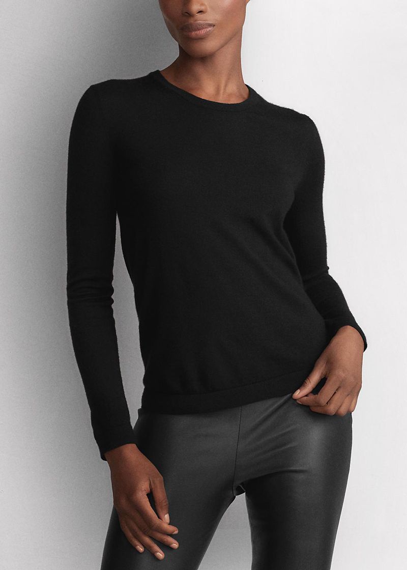 Sweater Ralph Lauren Damska Czarne Aksamitna Okrągłym Dekoltem Jumper 193678-PRV